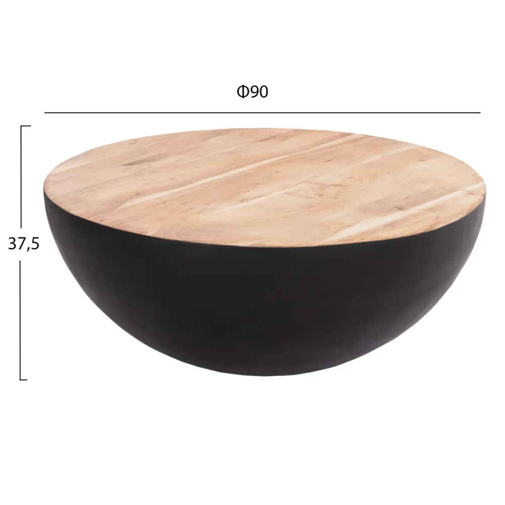 Холна маса BOWL черен-естествен цвят Φ90X37.5 см