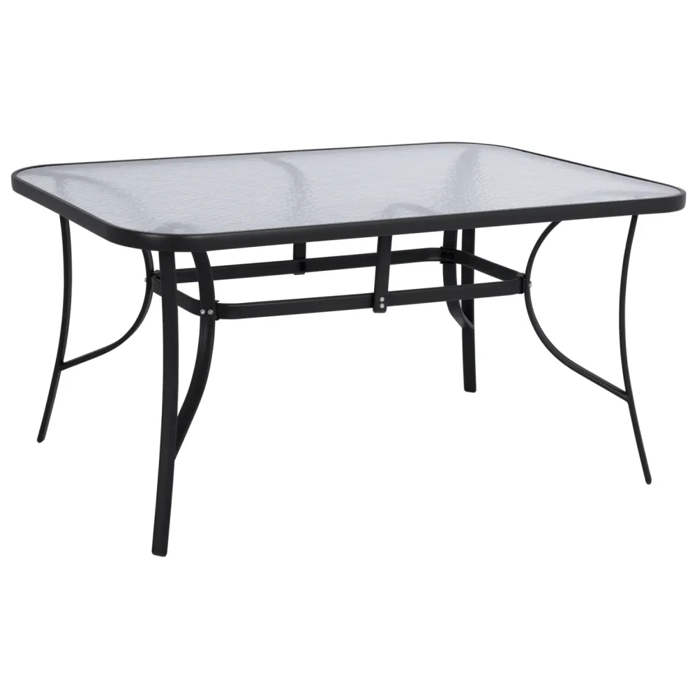 Маса Bruno 150x90x72 см, черен метал със стъклена повърхност