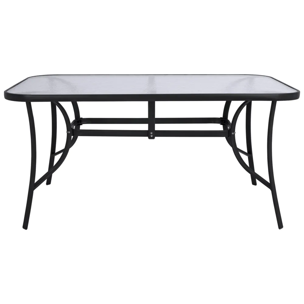Маса Bruno 150x90x72 см, черен метал със стъклена повърхност
