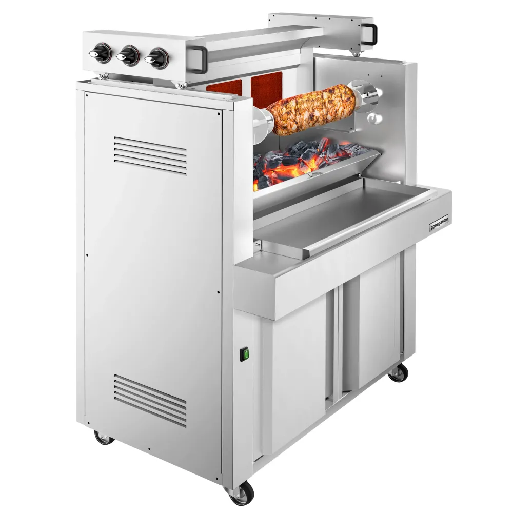 Газов Хоризонтален кебап‑грил (Cag kebab) - 9.8kW - на колела - макс. 85kg - стоящ