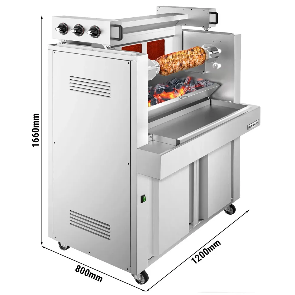 Газов Хоризонтален кебап‑грил (Cag kebab) - 9.8kW - на колела - макс. 85kg - стоящ