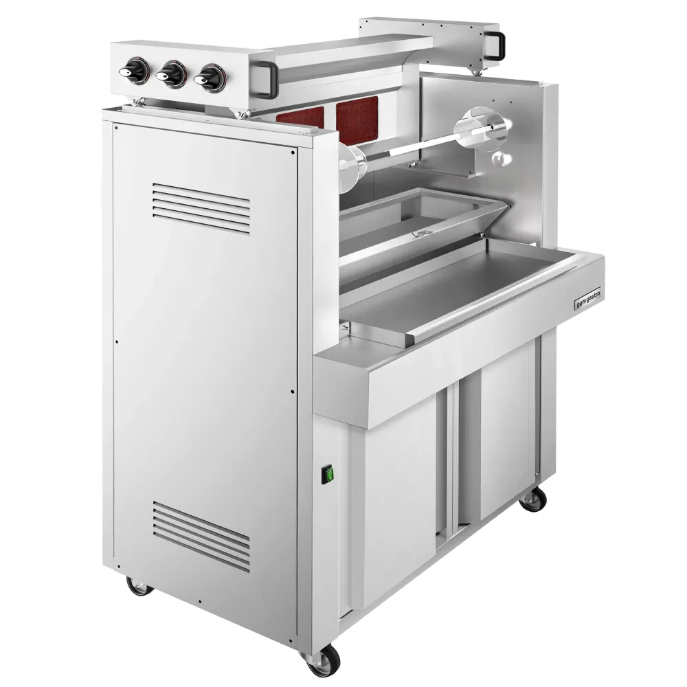 Газов Хоризонтален кебап‑грил (Cag kebab) - 9.8kW - на колела - макс. 85kg - стоящ