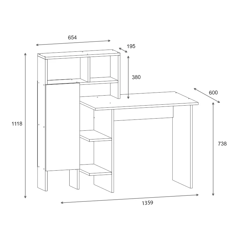 Работно бюро с рафт Calisma цвят дъб-антрацит 135x60x111см