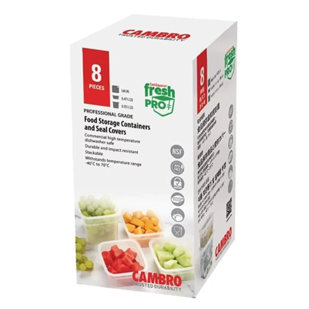 CAMBRO | CAMSQUARES® - Комплект контейнери FreshPro - 8 части - 2 пъти по 0,95 литра и 2 пъти по 0,47 литра - Прозрачен