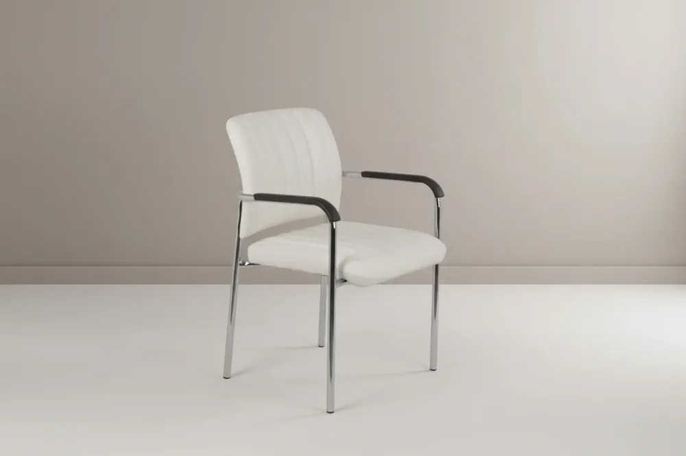 Посетителски стол Cazen бял пу-хромиран крак 55x49x84см