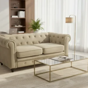 Двуместен диван Chesterfield тип кадифе в бежов нюанс 160x84x67см