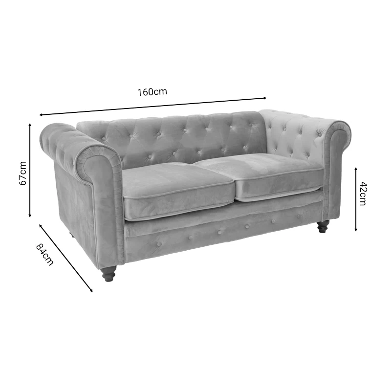 Двуместен диван Chesterfield тип кадифе в бежов нюанс 160x84x67см