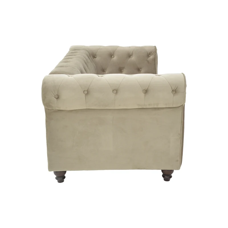 Двуместен диван Chesterfield тип кадифе в бежов нюанс 160x84x67см