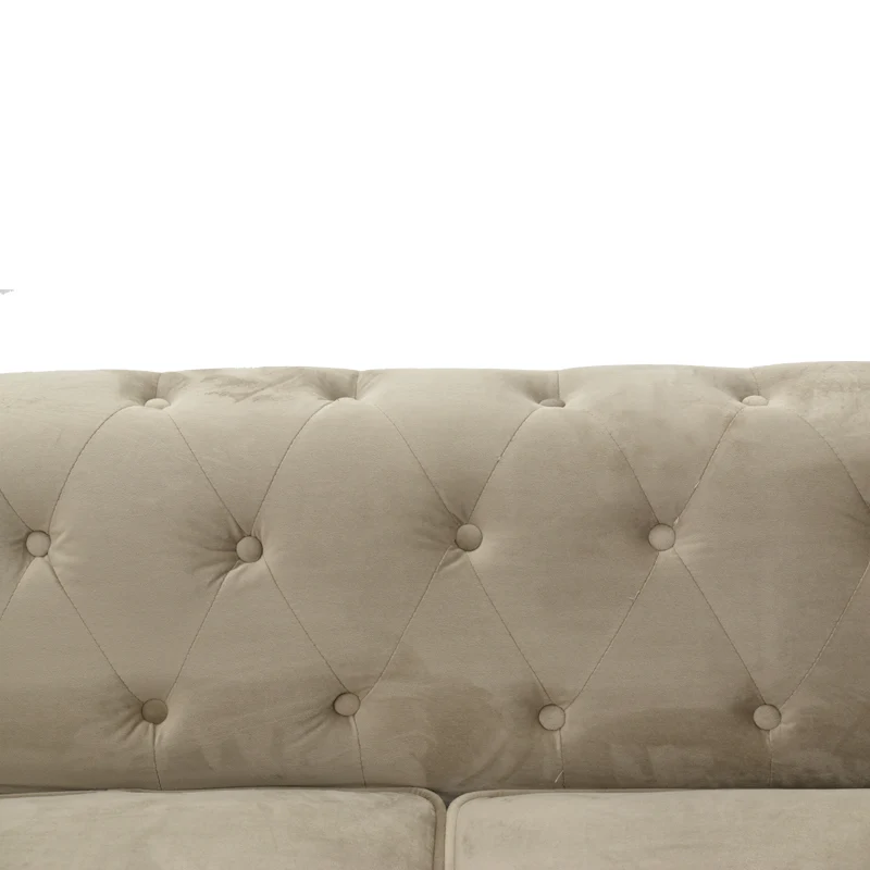 Двуместен диван Chesterfield тип кадифе в бежов нюанс 160x84x67см