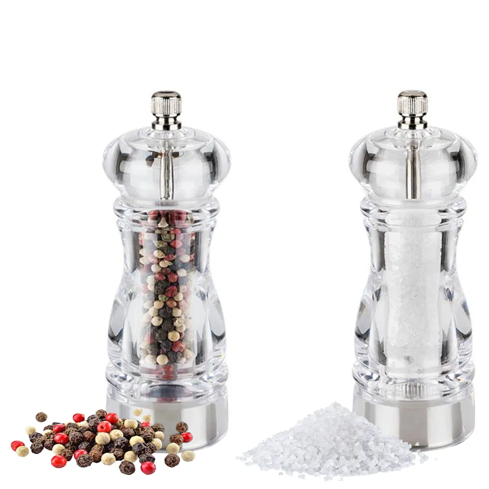 (12 бр.) Мелници за сол и пипер - CLEARGRIND - Акрил - Височина: 150mm - Прозрачно