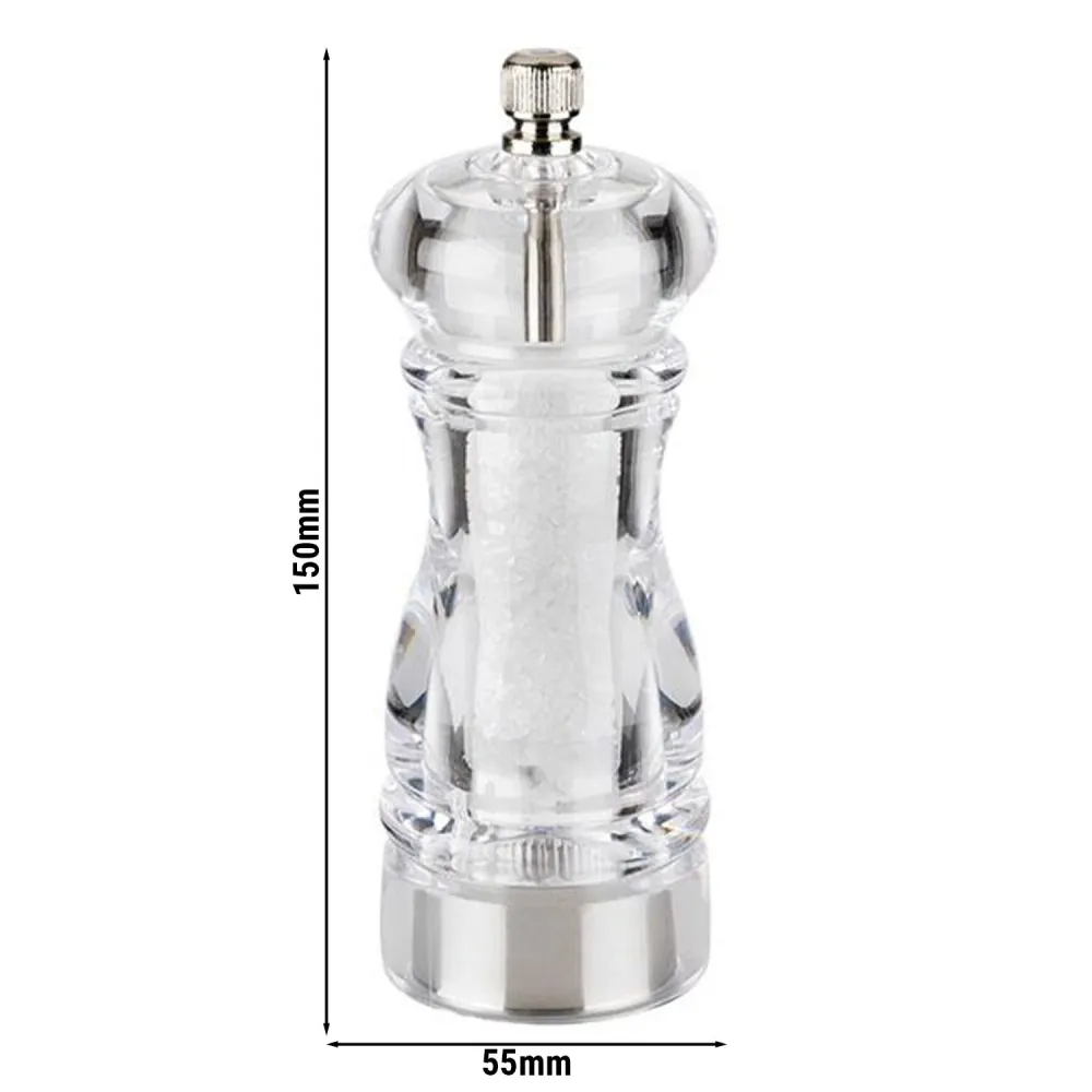(6 бр.) Мелница за сол - CLEARGRIND - Акрил - Височина: 150mm - Прозрачно