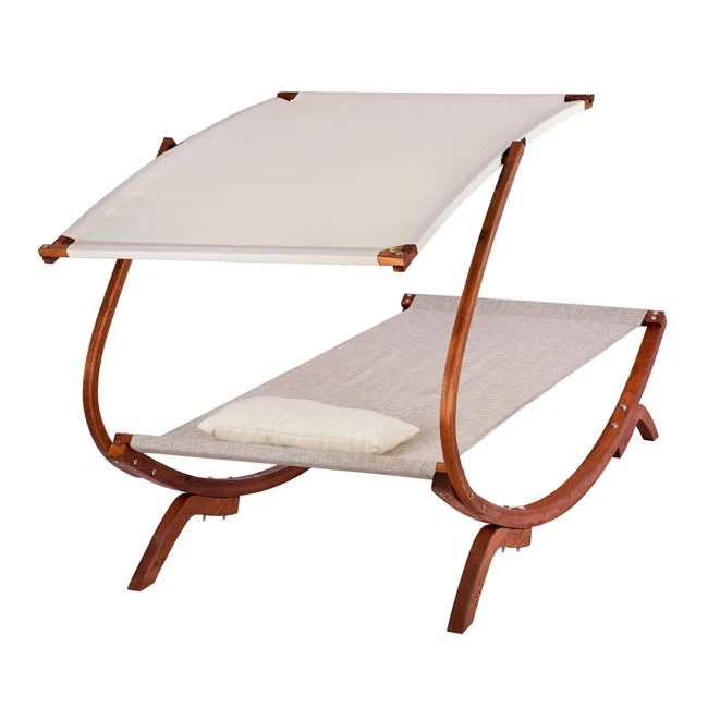 Дървен плажен стол в орехово-бежово със сянка colby 105x221x162в см