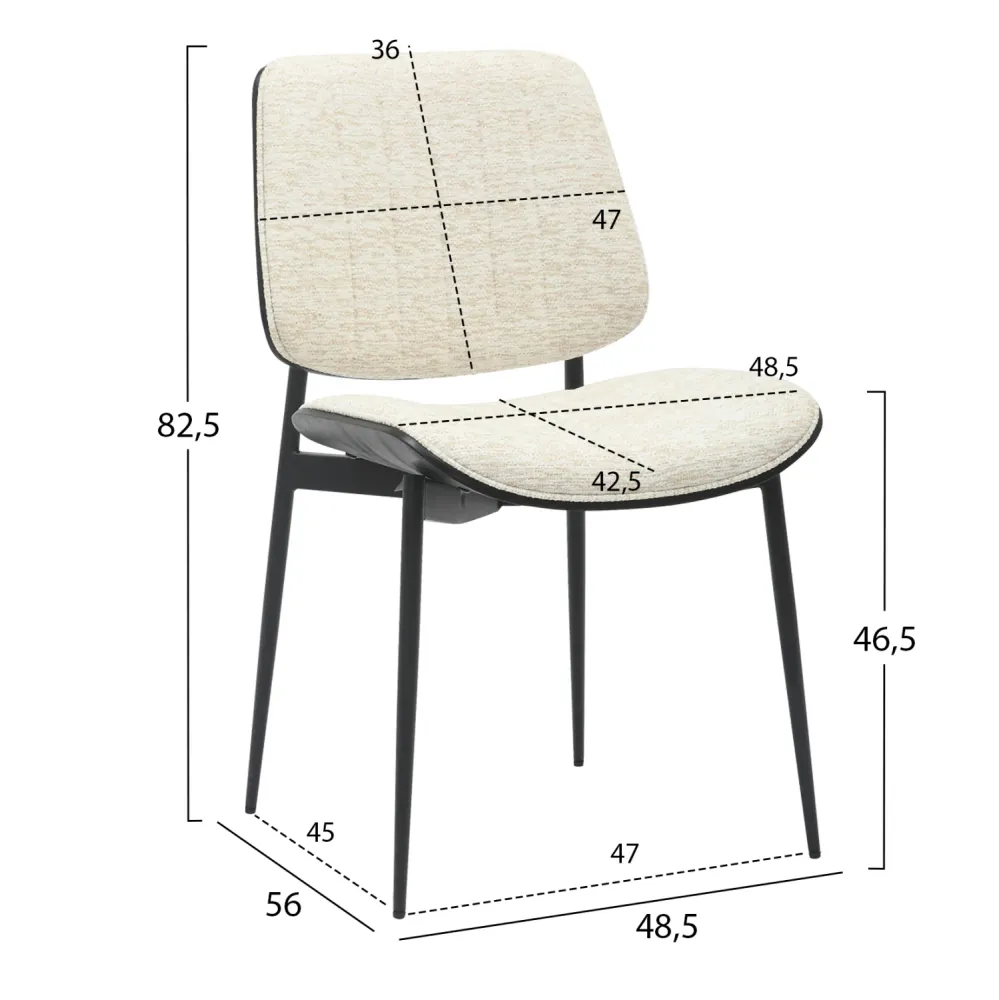 Трапезен стол CONTI екрю-черен цвят 48.5x56x82.5cм