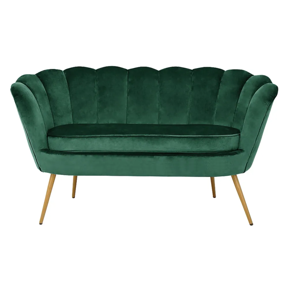 2-местен диван COQUILLE в кадифе кипарис със златисти крака 130x77x83см.