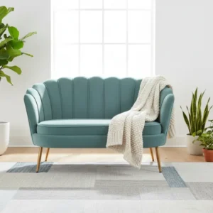 Канапе COQUILLE кадифе цвят тюркоаз 130x81x86 см.