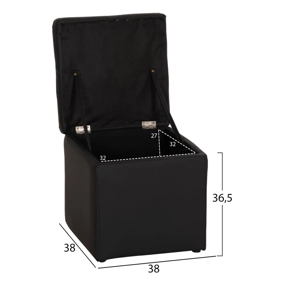 Табуретка за съхранение CUBE-черен цвят 36,5x36,5x36см
