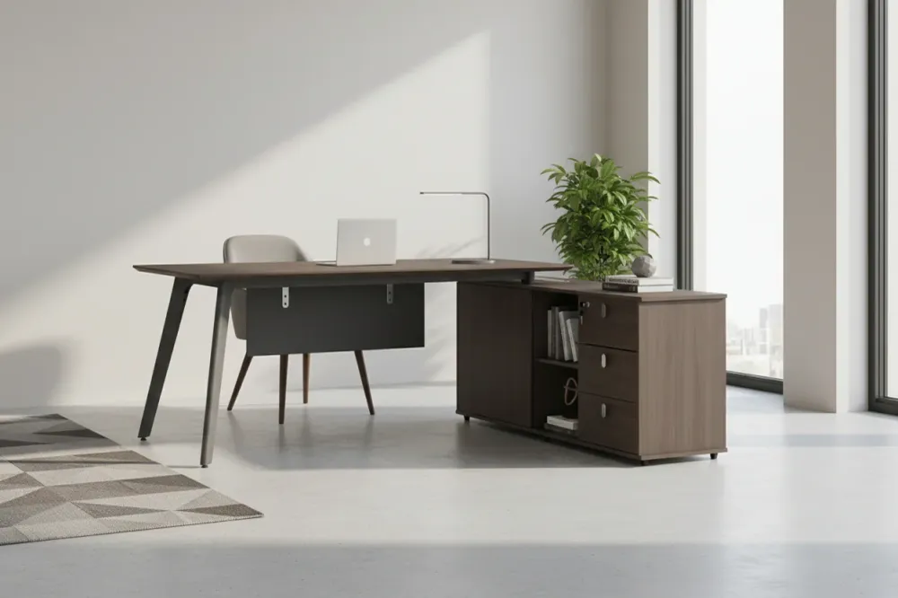 Офис бюро реверсивно бюро професионално Denith въглен-орех 180x160x75см
