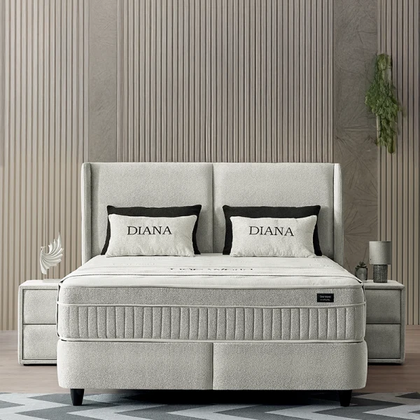 Тапицирана спалня с матрак DIANA 140 x 200 - светлосив 326