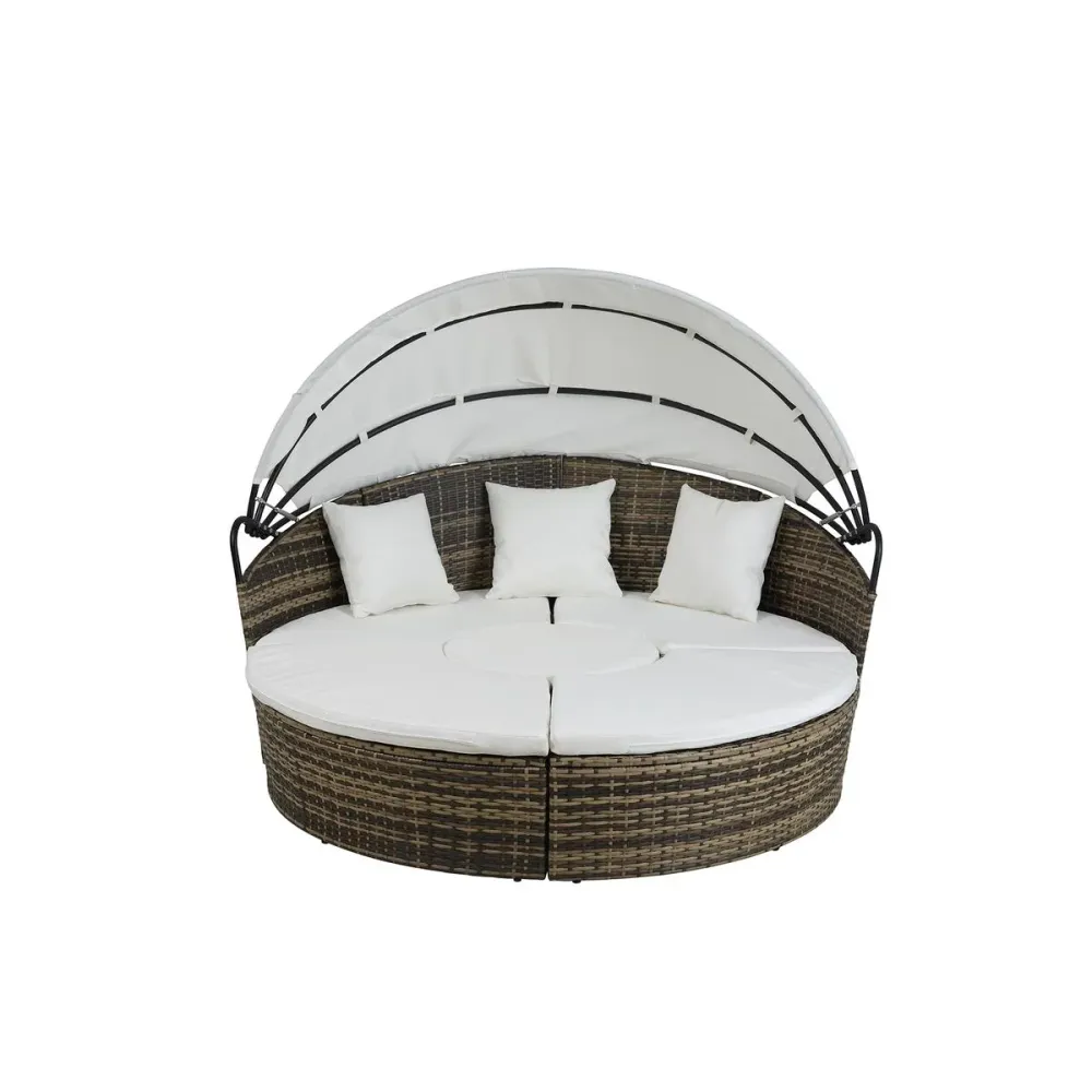 Градинско легло DKD Home Decor Бял Алуминий Стомана синтетичен ратан 175 x 175 x 145 cm