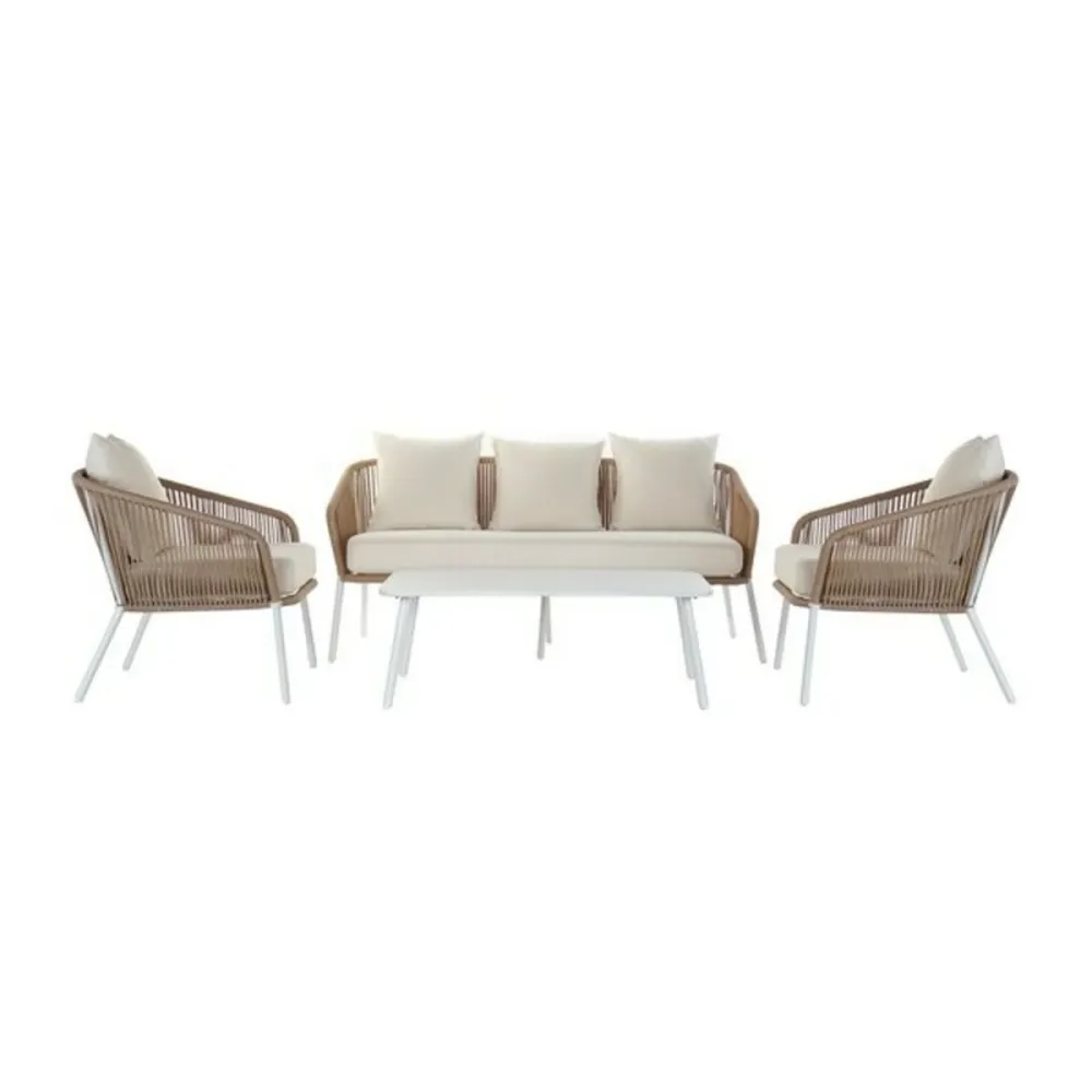 Комплект от диван и маса DKD Home Decor MB-179038 Градина Бежов Метал Алуминий Въже 151,5 x 72 x 70 cm (4 pcs)