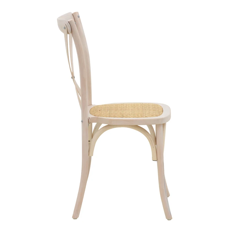 Стол Dylon стифиращ се, бяло избелен бук-ратан естествена седалка 48x52x89см