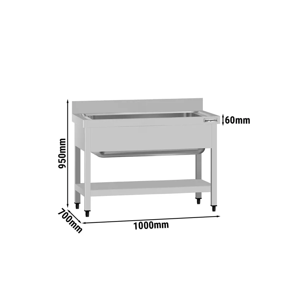 Мивка за тенджери от неръждаема стомана ECO - 1000x700mm - с долен рафт & 1 корито