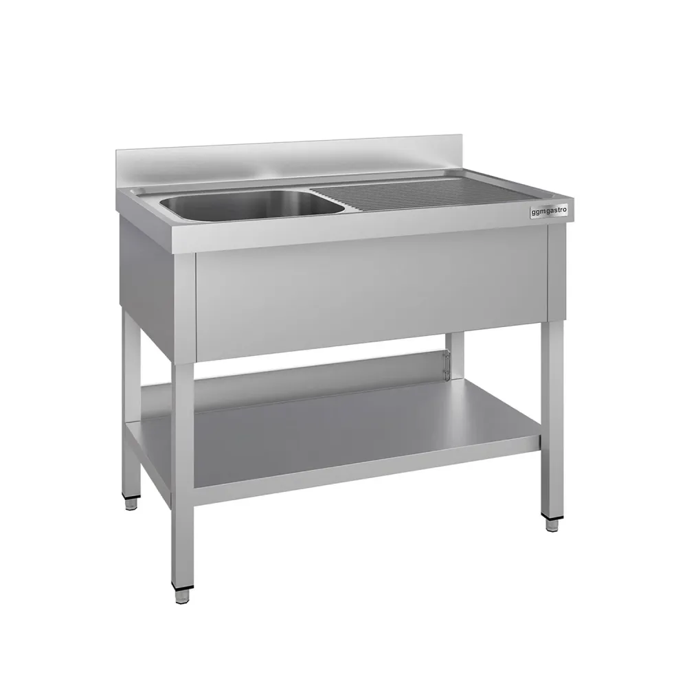 Професионална мивка от неръждаема стомана ECO - 1200x600mm - с долен рафт - с 1 корито вляво