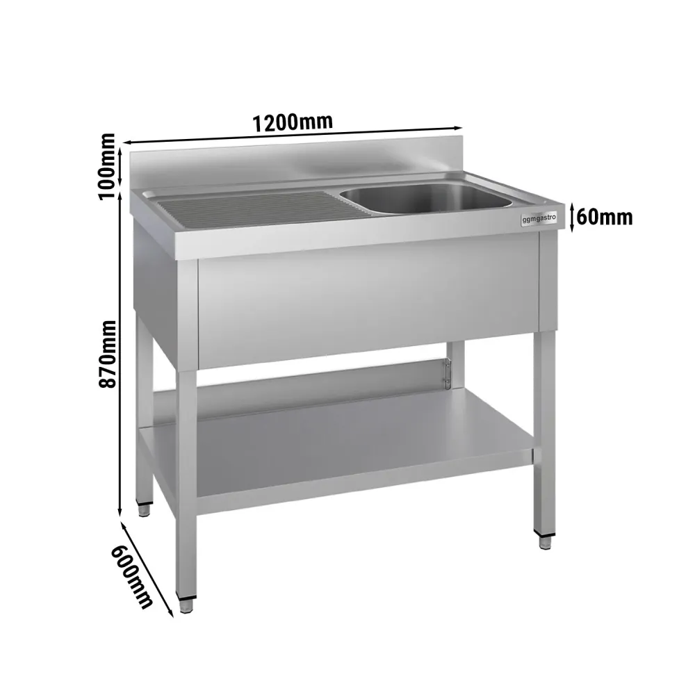 Професионална мивка от неръждаема стомана ECO - 1200x600mm - с долен плот - с 1 корито вдясно