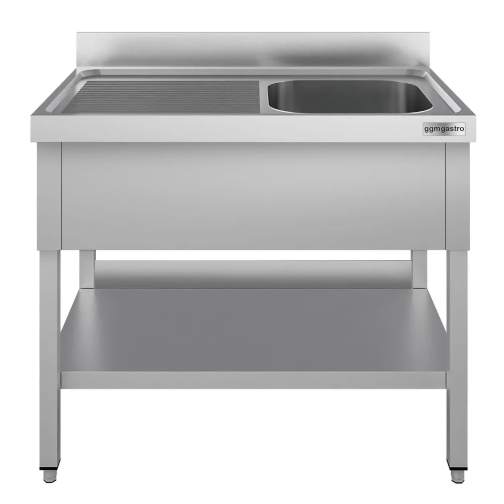 Професионална мивка от неръждаема стомана ECO - 1200x600mm - с долен плот - с 1 корито вдясно