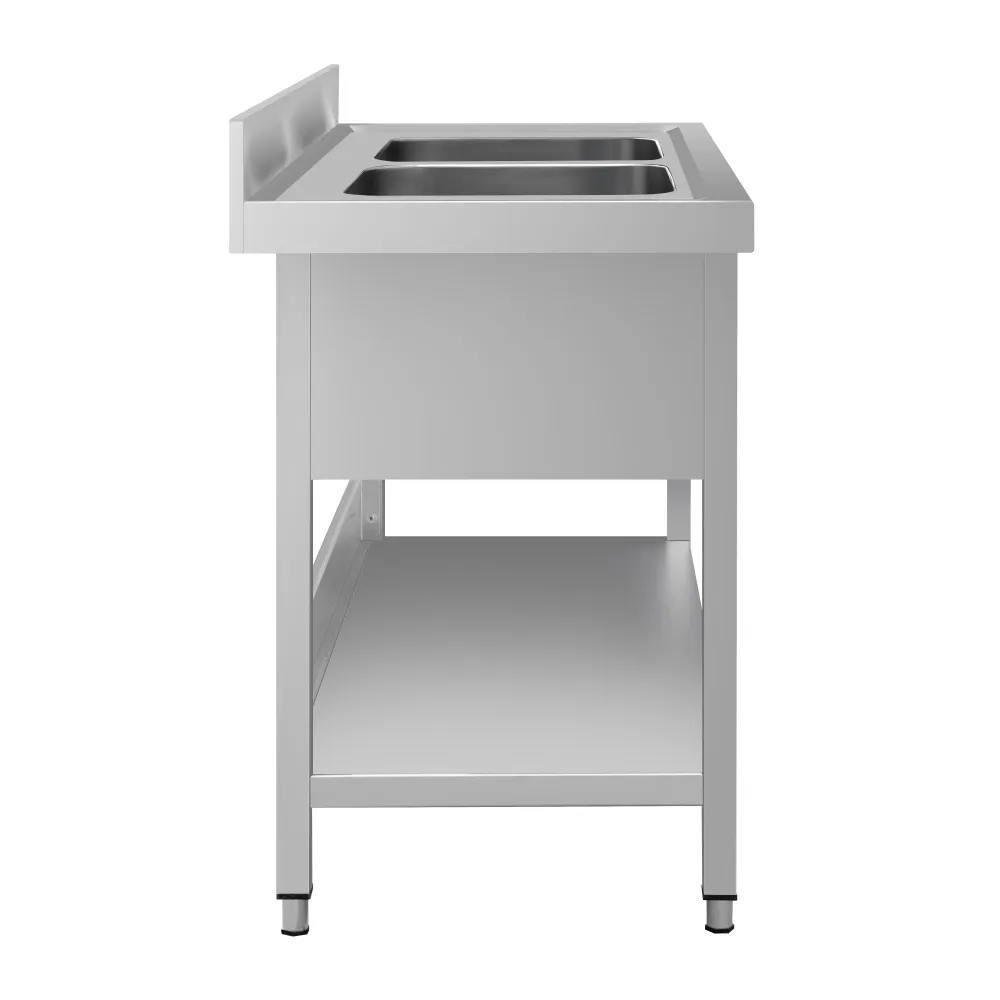Професионална мивка от неръждаема стомана ECO - 1200x700mm - с долен рафт - с 2 корита централно