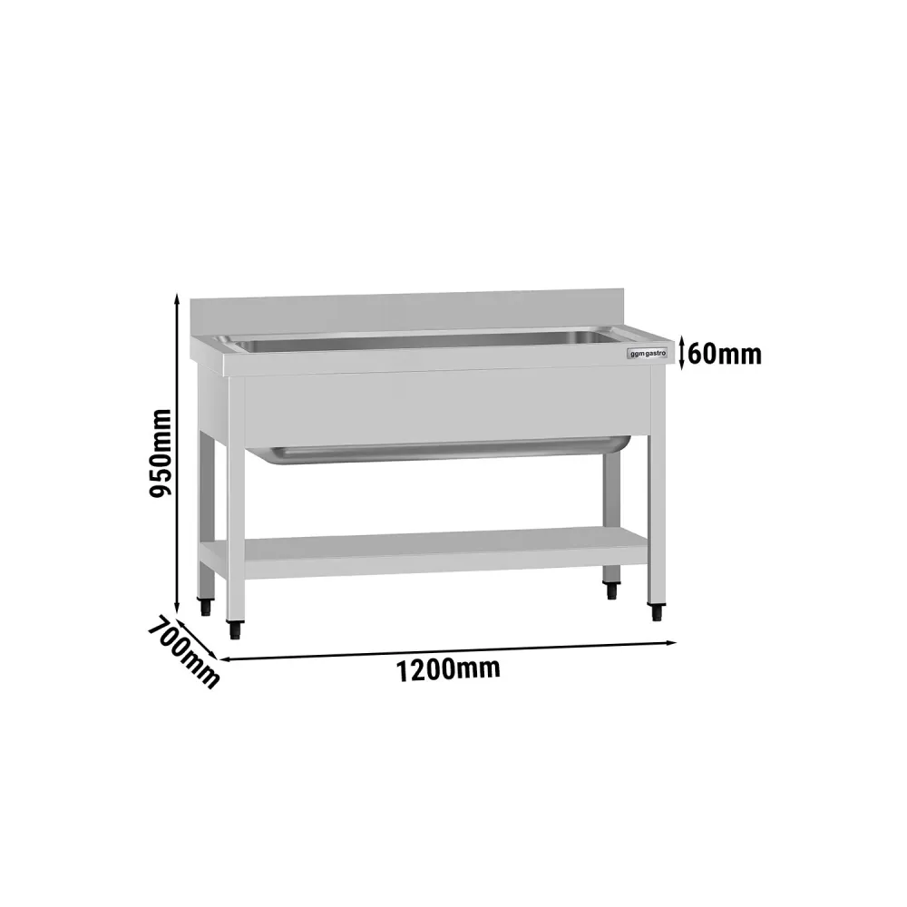 Мивка за тенджери от неръждаема стомана ECO - 1200x700mm - с долен рафт & 1 корито