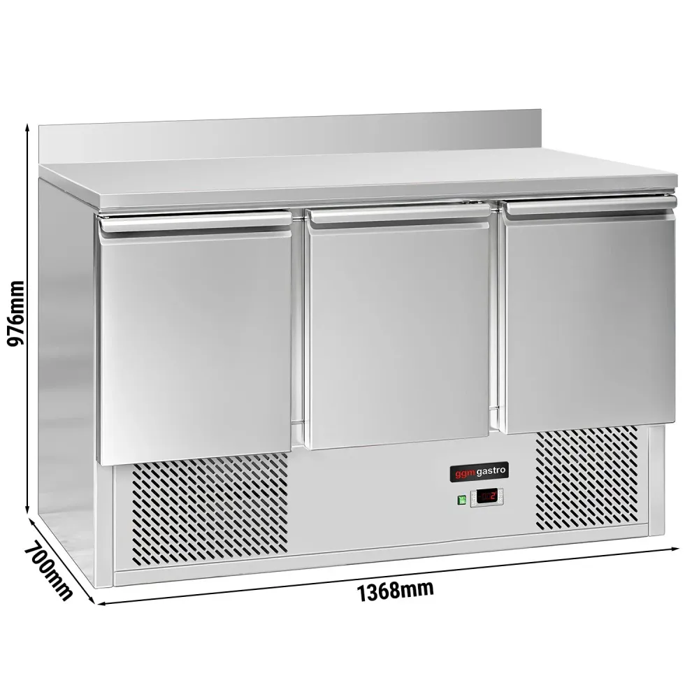 Професионална хладилна маса ECO - 1368x700mm - с 3 врати - GN 1/1 - вграден агрегат - с гръб 100мм