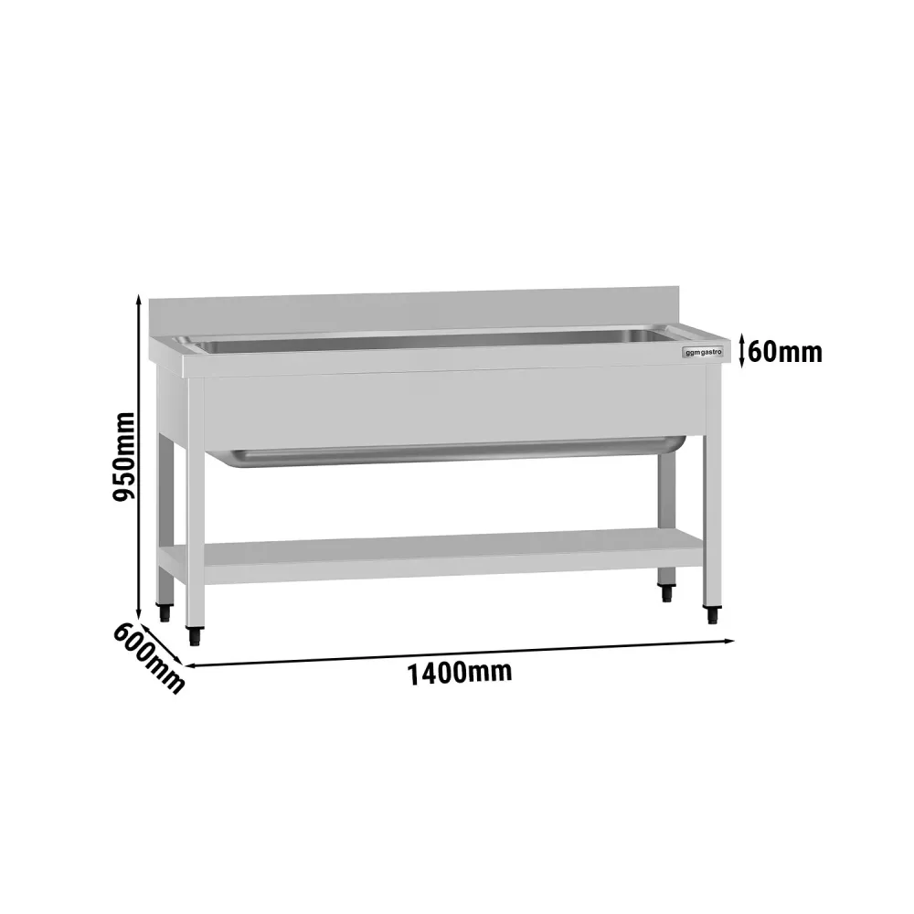 Мивка за тенджери от неръждаема стомана ECO - 1400x600mm - с долен рафт & 1 корито