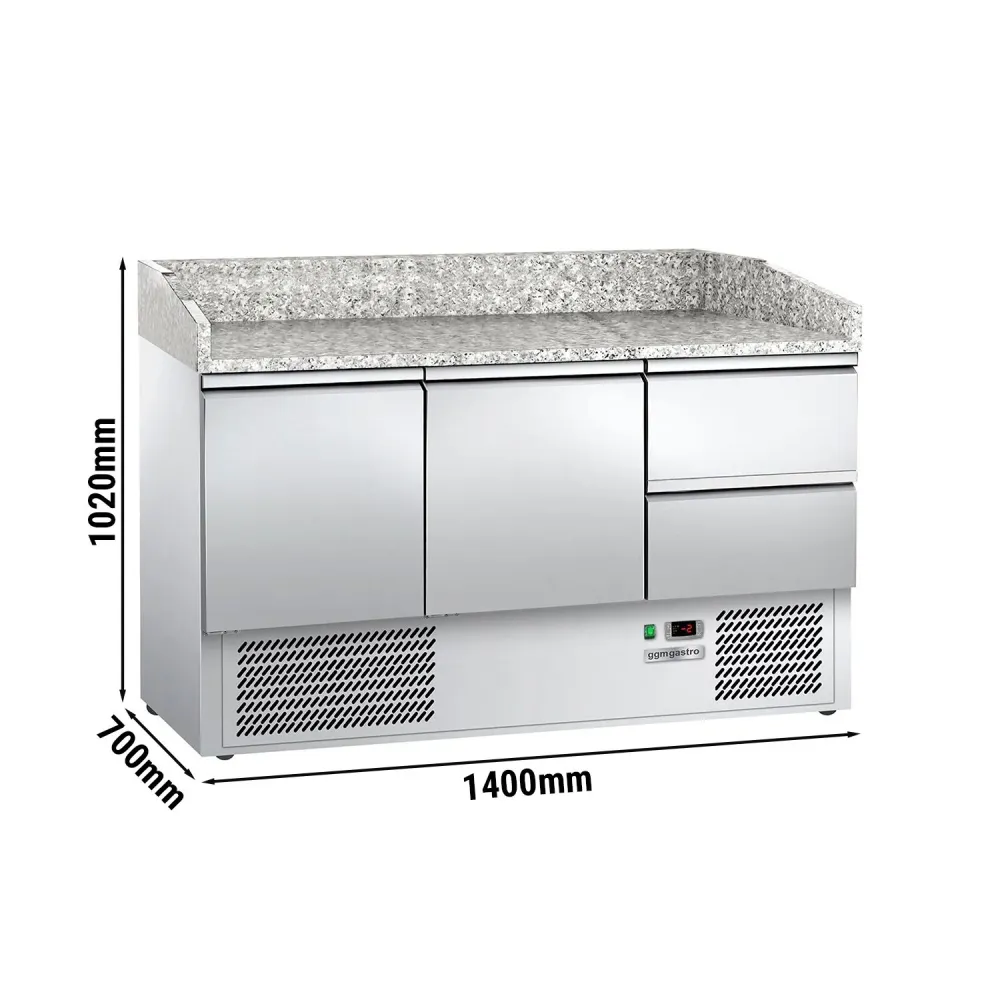 Хладилна маса за пица ECO - 1400x700mm - с гранитен плот - с 2 врати и 2 чекмеджета