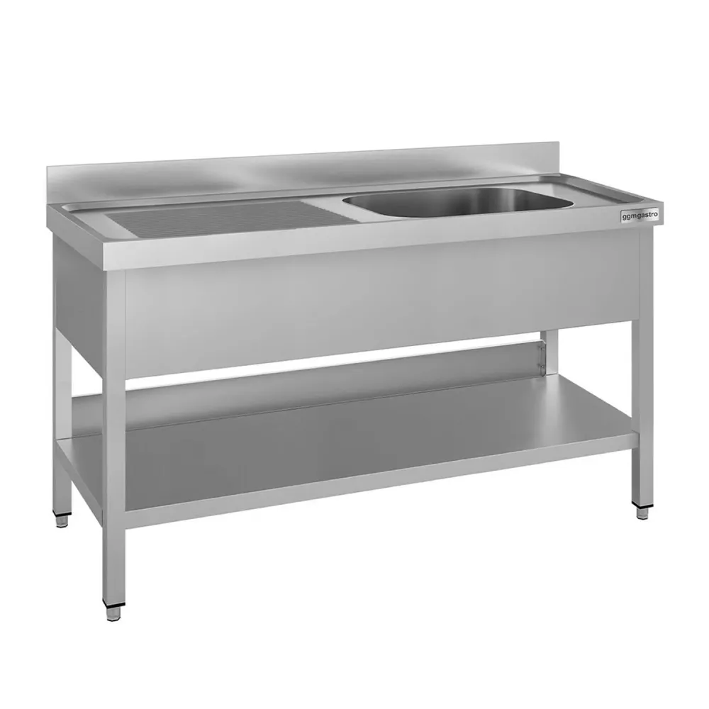 Професионална мивка от неръждаема стомана ECO - 1600x600mm - с долен рафт - с 1 корито вдясно
