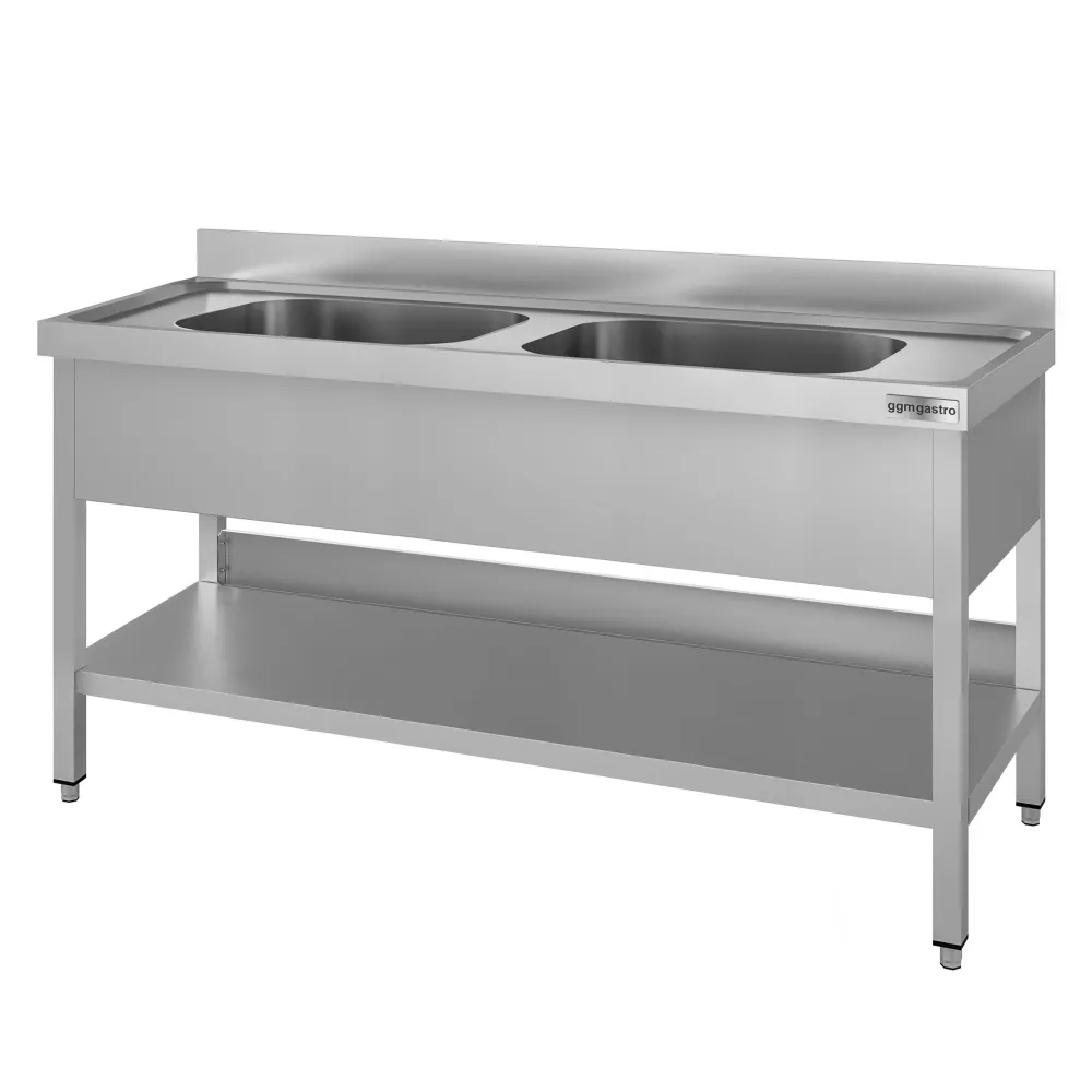 Професионална мивка от неръждаема стомана ECO - 1600x600mm - с долен рафт - с 2 корита централно