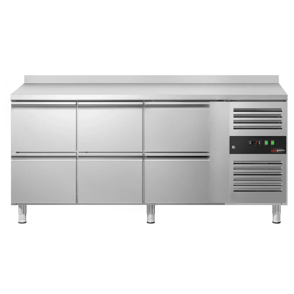 Професионална хладилна маса ECO - 1795x700mm - с 6 чекмеджета - GN 1/1 - вентилирано охлаждане - с гръб 100мм