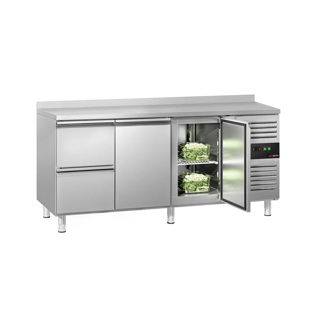 Професионална хладилна маса ECO - 1795x700mm - с 2 врати - 2 чекмеджета - GN 1/1 - с гръб 100мм