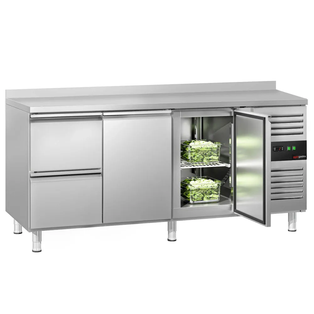 Професионална хладилна маса ECO - 1795x700mm - с 2 врати - 2 чекмеджета - GN 1/1 - с гръб 100мм