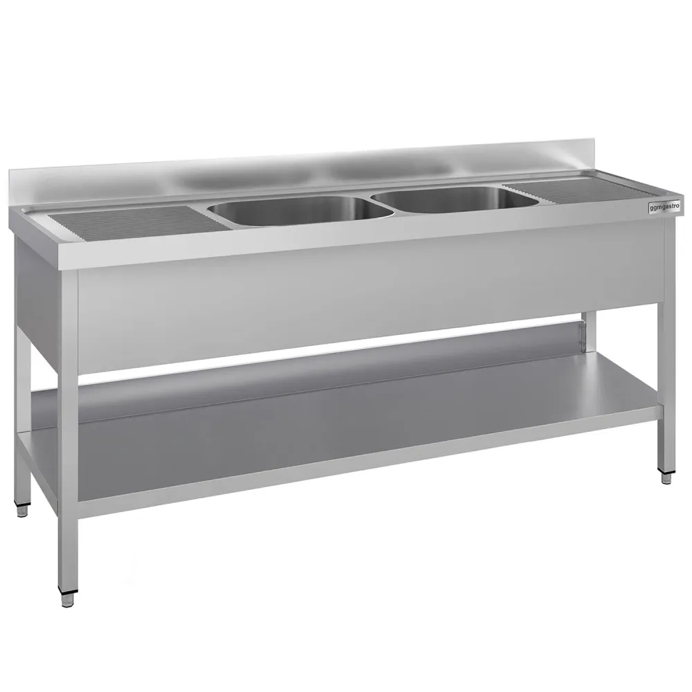 Професионална мивка от неръждаема стомана ECO - 1800x600mm - с долен рафт - с 2 корита централно