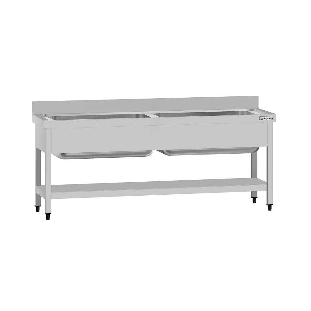 Мивка за тенджери от неръждаема стомана ECO - 1800x700mm - с долен рафт & 2 корита