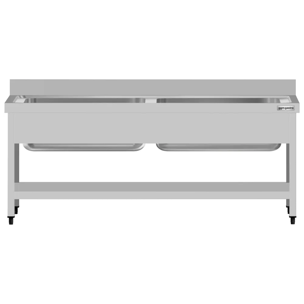 Мивка за тенджери от неръждаема стомана ECO - 1800x700mm - с долен рафт & 2 корита