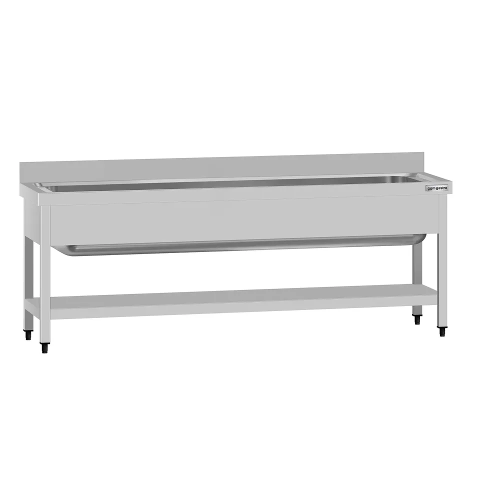 Мивка за тенджери от неръждаема стомана ECO - 2000x700mm - с долен рафт & 1 корито