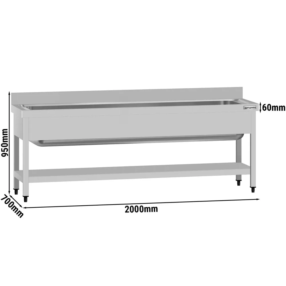 Мивка за тенджери от неръждаема стомана ECO - 2000x700mm - с долен рафт & 1 корито