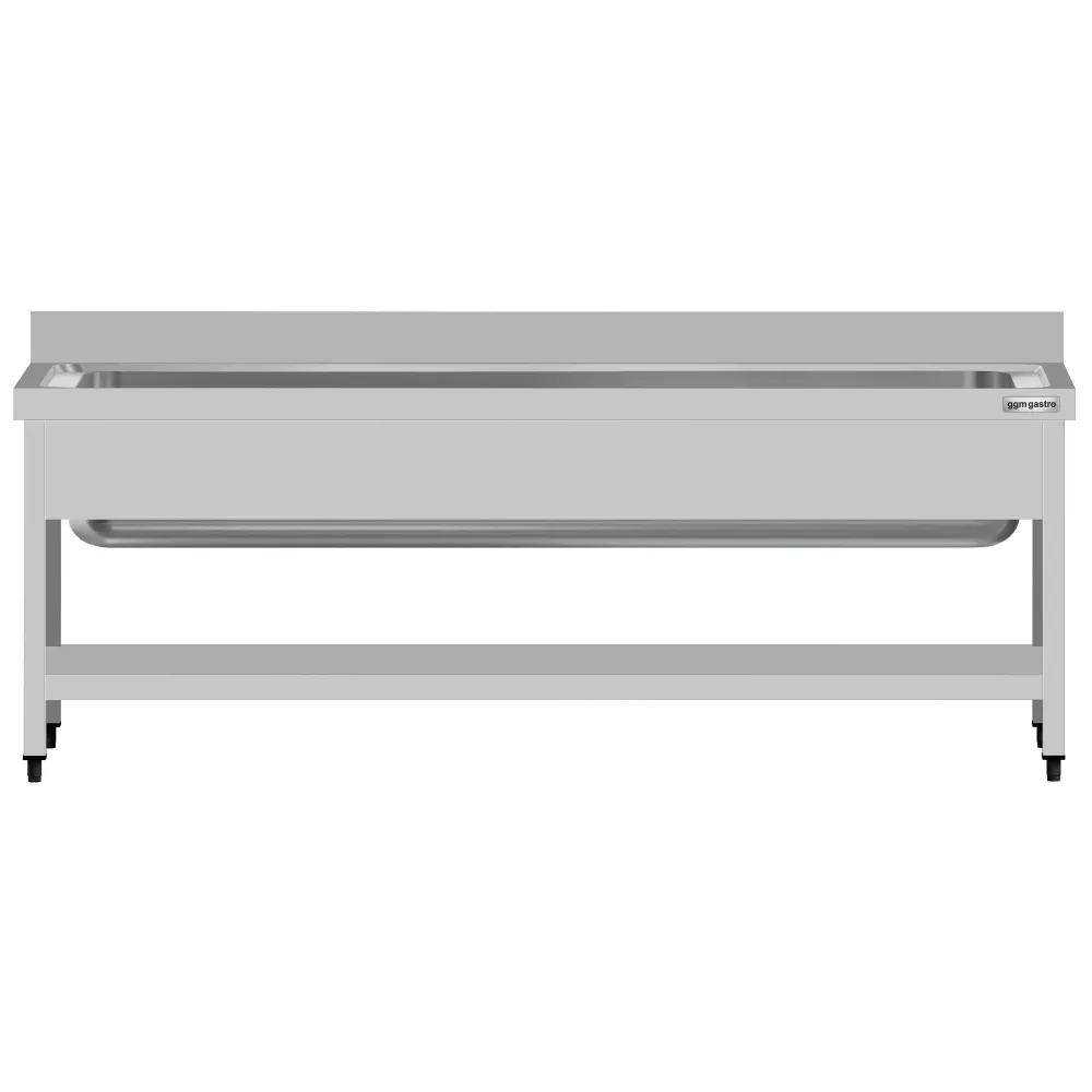 Мивка за тенджери от неръждаема стомана ECO - 2000x700mm - с долен рафт & 1 корито