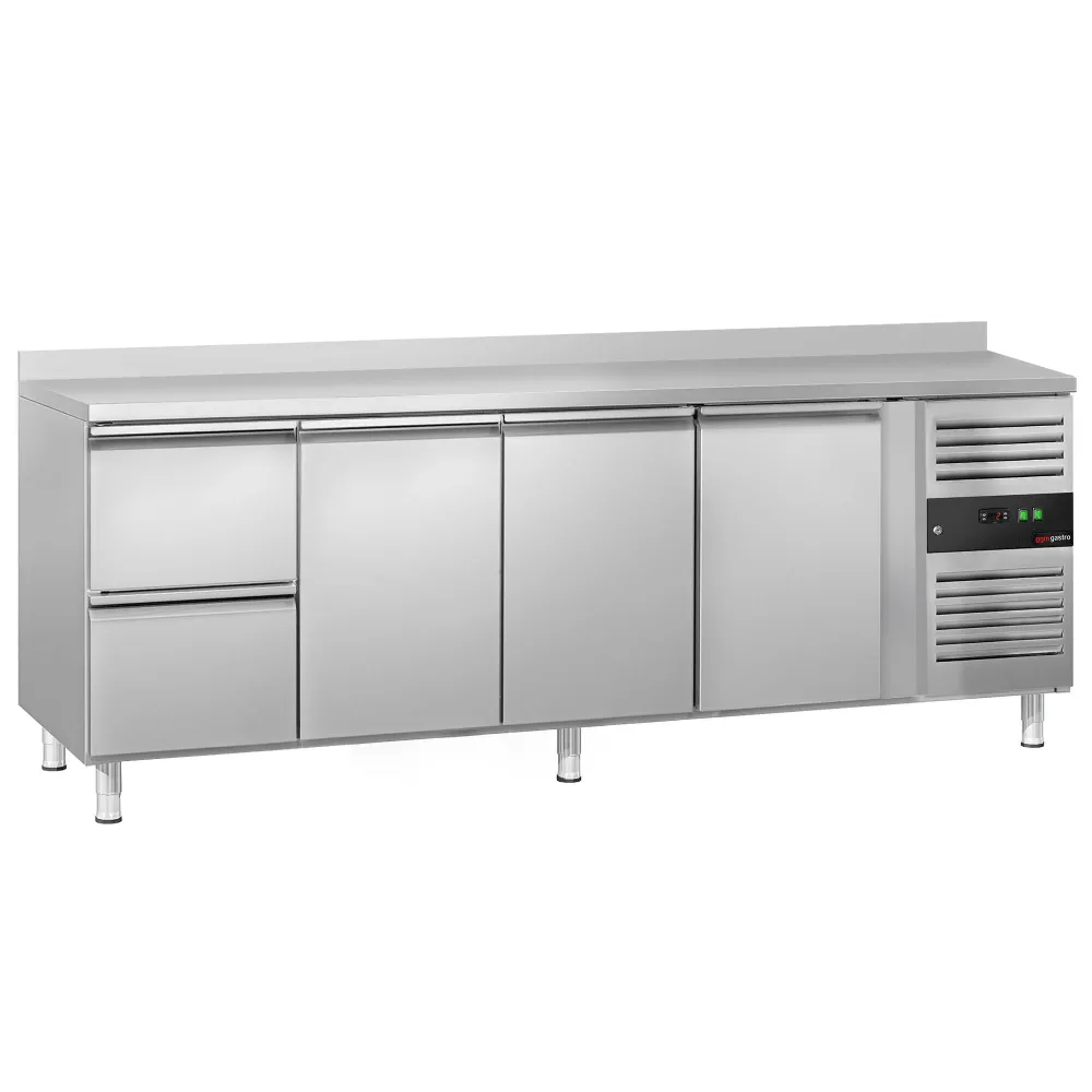Професионална хладилна маса ECO - 2230x700mm - с 3 врати - 2 чекмеджета - с гръб 100мм - GN 1/1