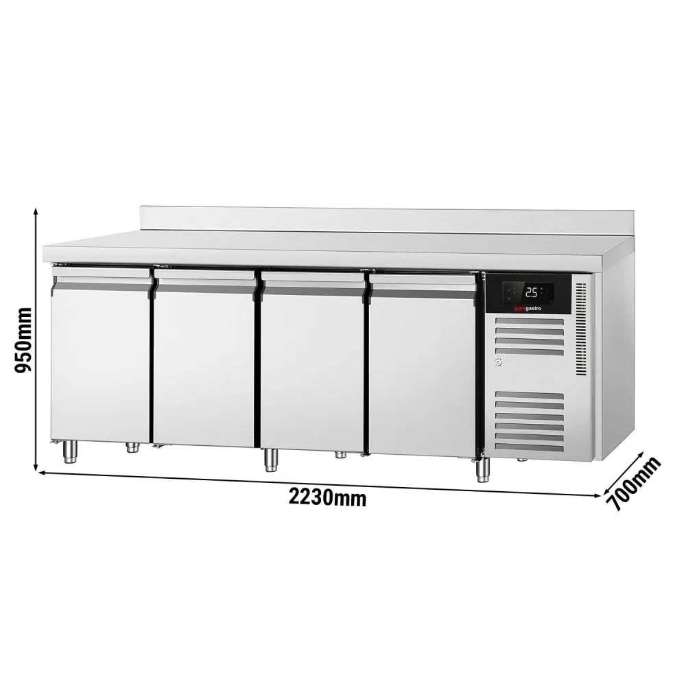 Професионална хладилна маса ECO - 2230x700mm - с 4 врати - GN 1/1 - вентилирано охлаждане - с гръб 100мм