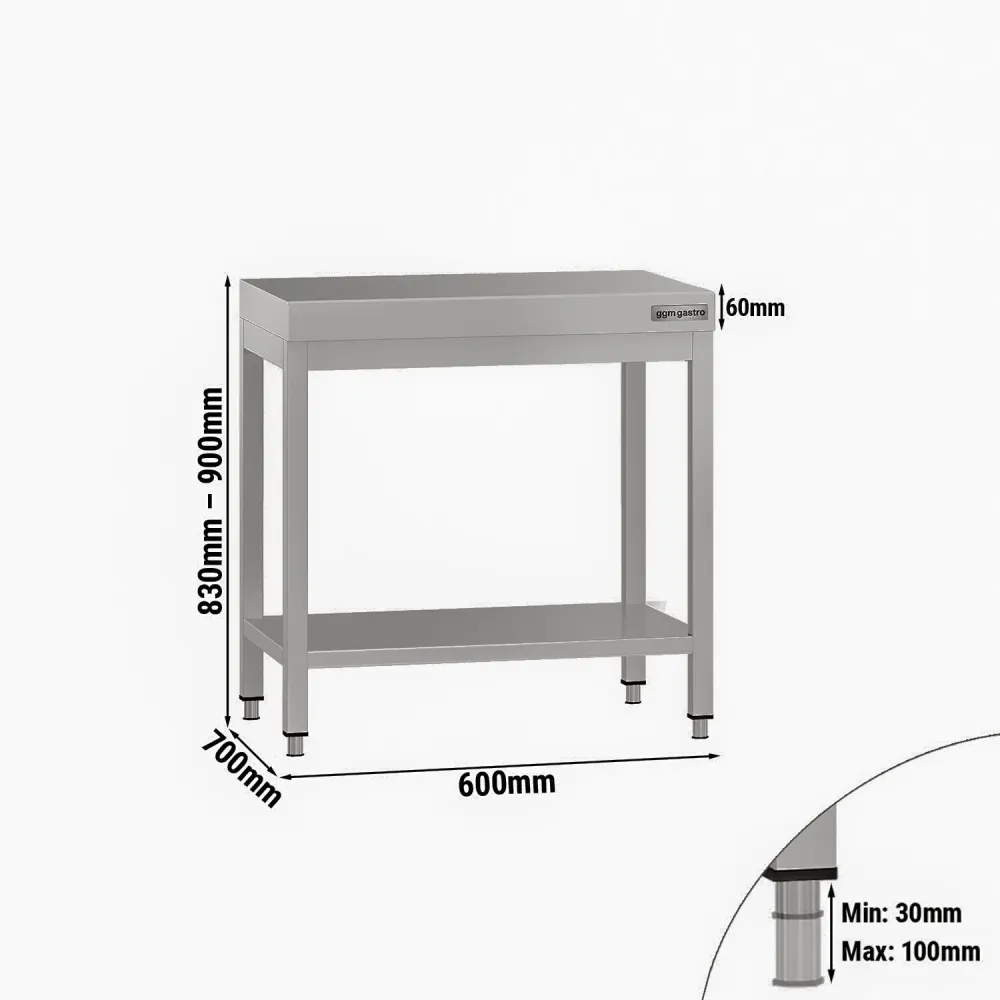 Маса от неръждаема стомана ECO - 600x700mm - с основен рафт
