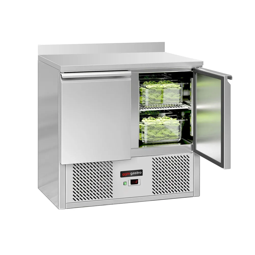 Професионална хладилна маса ECO - 900x700mm - с 2 врати - с гръб 100мм - вграден агрегат - GN 1/1