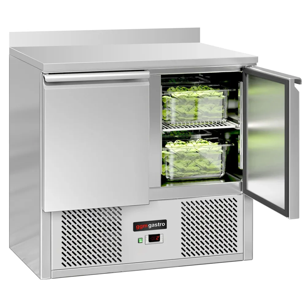 Професионална хладилна маса ECO - 900x700mm - с 2 врати - с гръб 100мм - вграден агрегат - GN 1/1